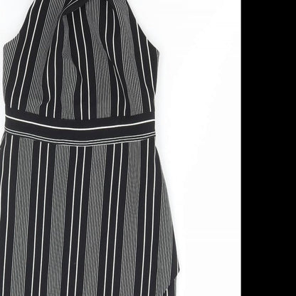 River Island Womens Black Striped Polyester Bodycon Size 6 High Neck Zip
