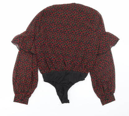Missguided Womens Black Floral Polyester Bodysuit One-Piece Size 8 Pullover