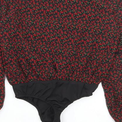 Missguided Womens Black Floral Polyester Bodysuit One-Piece Size 8 Pullover