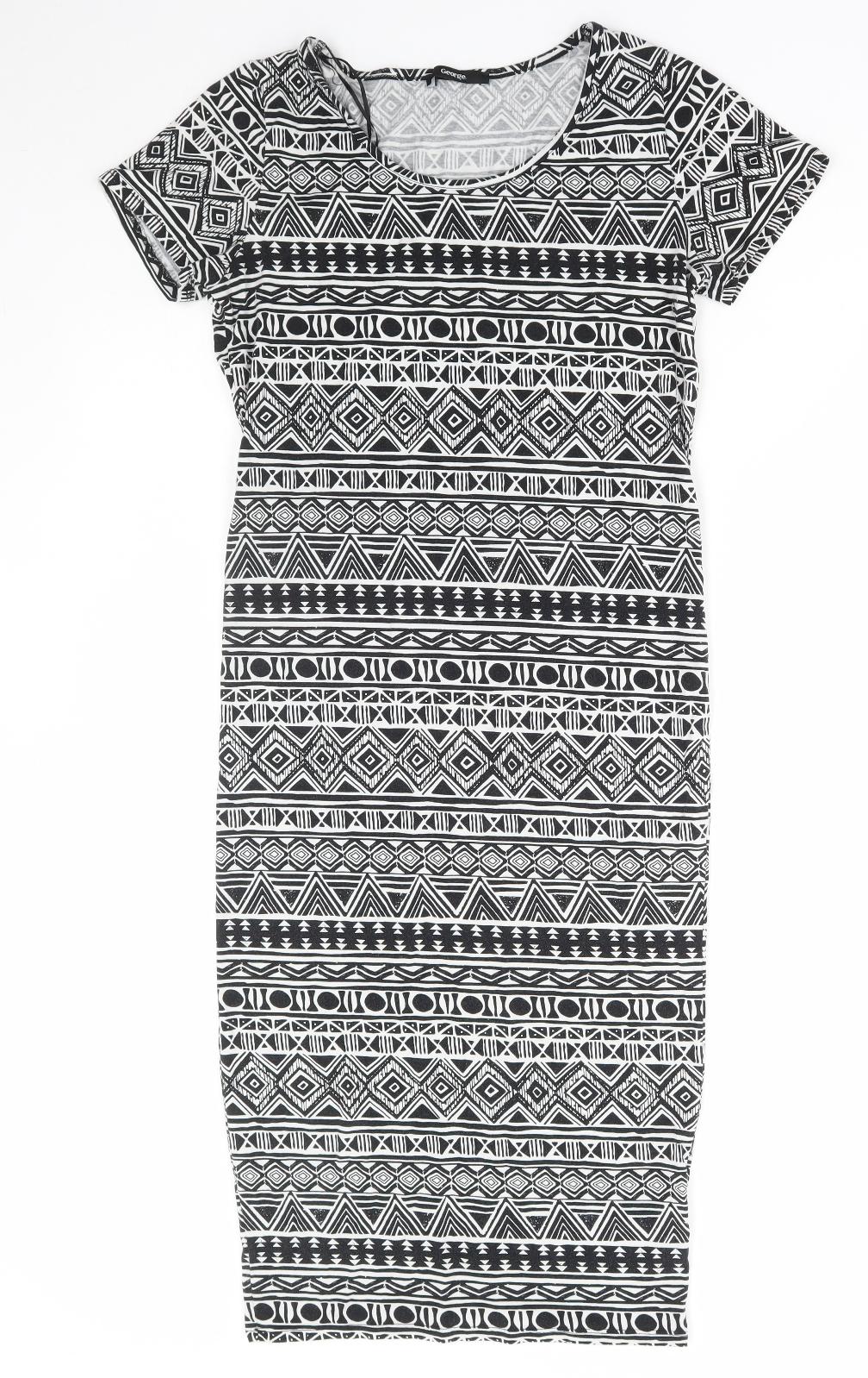 George Womens Black Geometric Cotton Bodycon Size 12 Round Neck Pullover