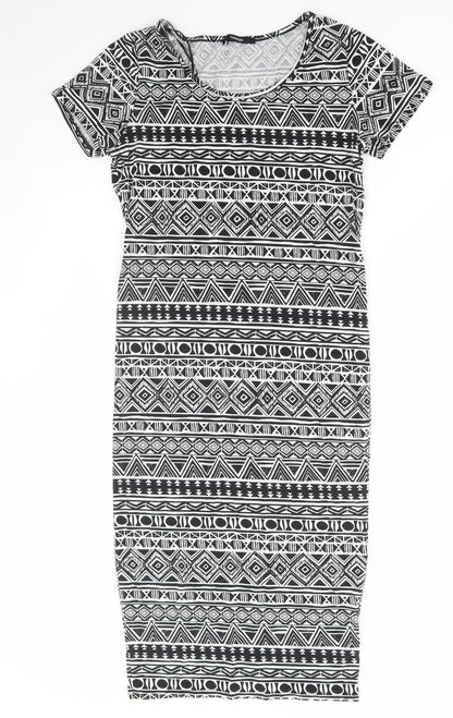 George Womens Black Geometric Cotton Bodycon Size 12 Round Neck Pullover