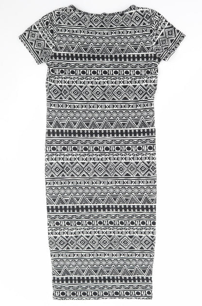 George Womens Black Geometric Cotton Bodycon Size 12 Round Neck Pullover