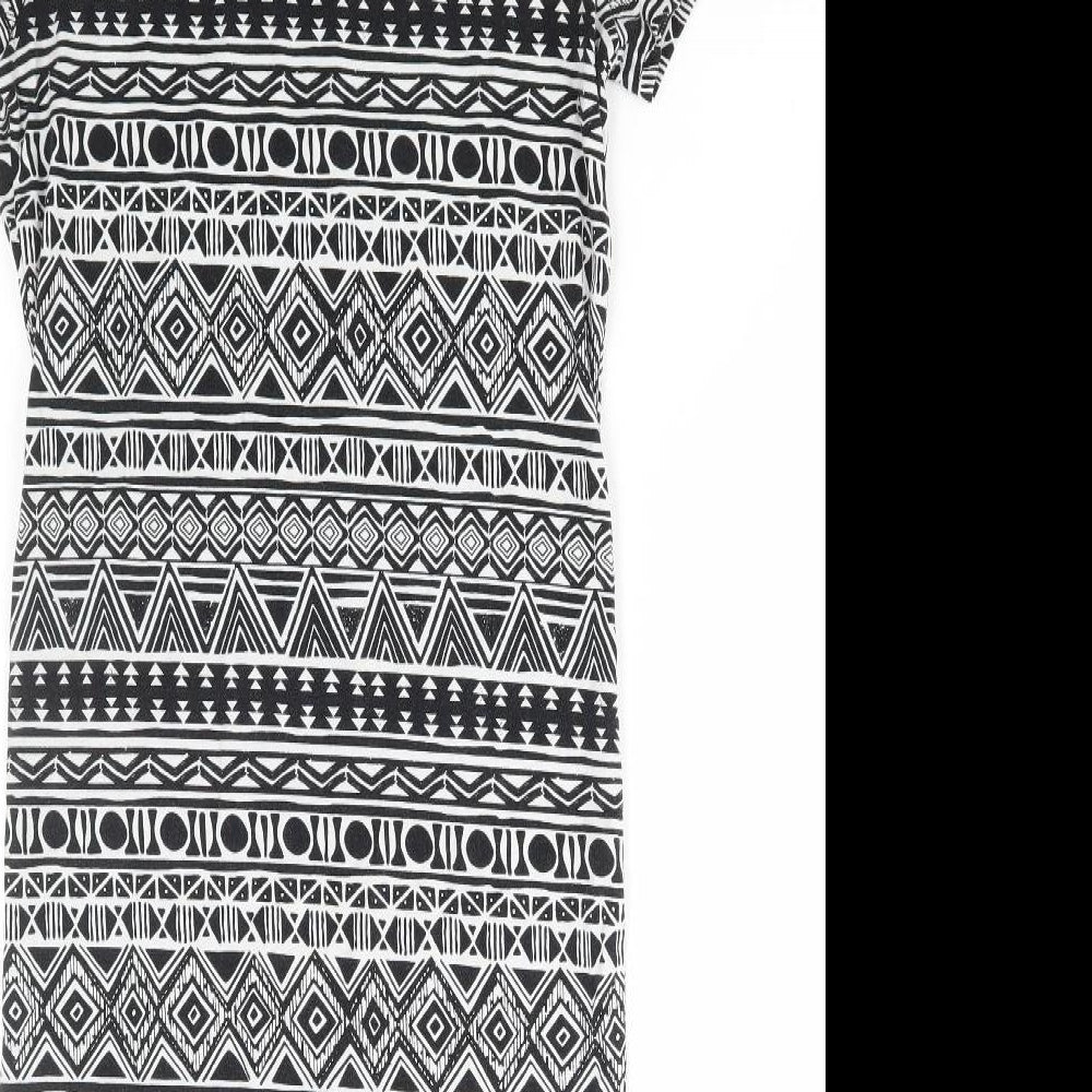 George Womens Black Geometric Cotton Bodycon Size 12 Round Neck Pullover