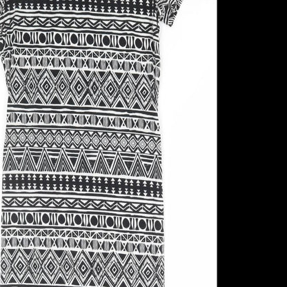 George Womens Black Geometric Cotton Bodycon Size 12 Round Neck Pullover