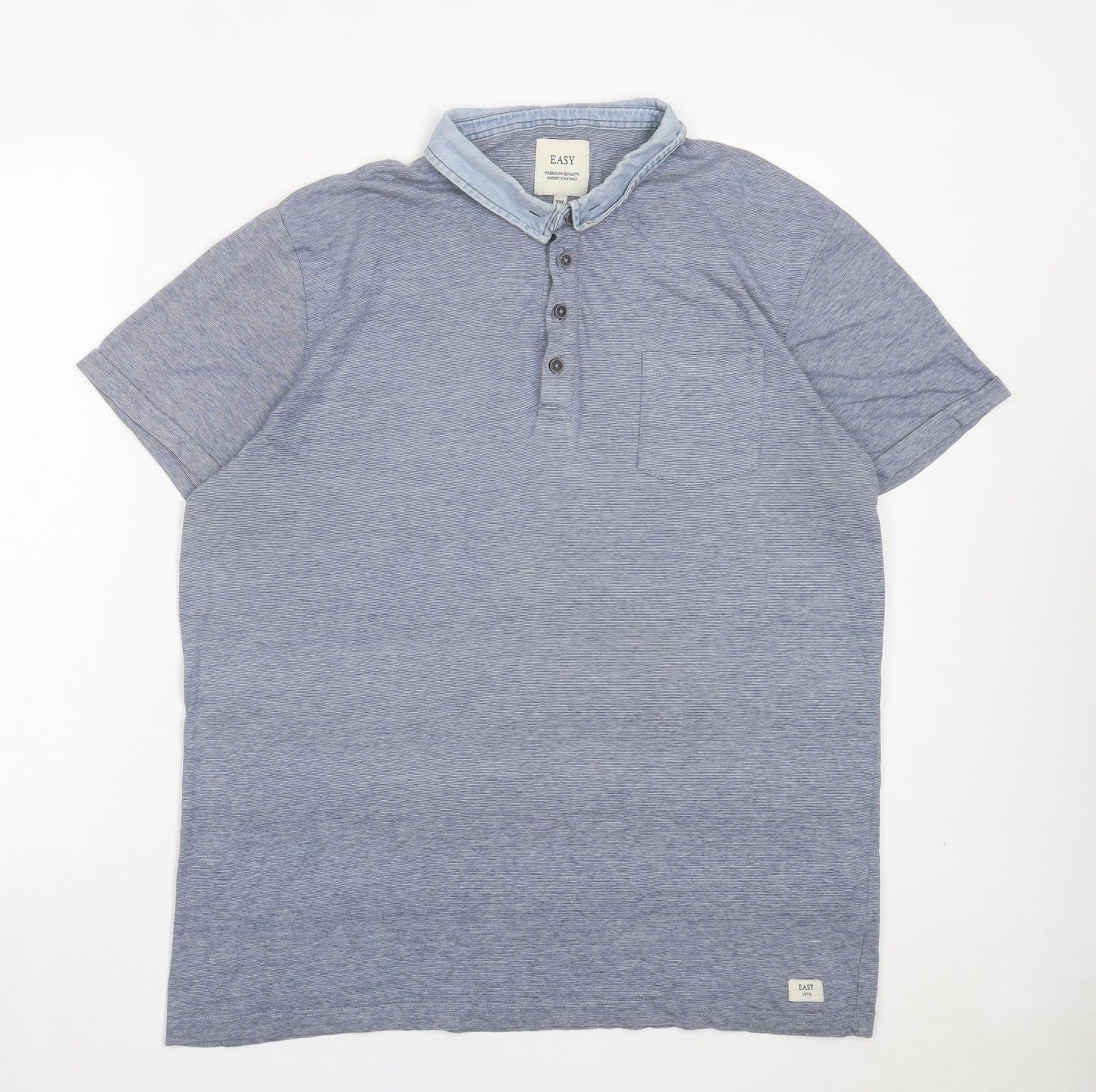 Easy Mens Blue Cotton Polo Size 2XL Collared Button - Pocket Detail