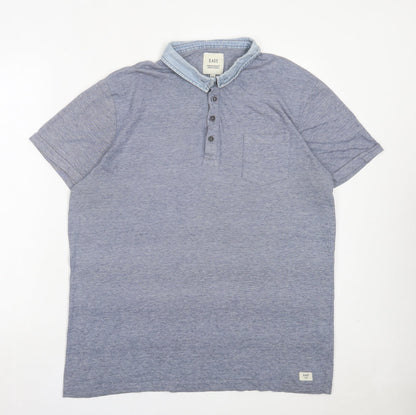 Easy Mens Blue Cotton Polo Size 2XL Collared Button - Pocket Detail
