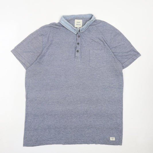 Easy Mens Blue Cotton Polo Size 2XL Collared Button - Pocket Detail