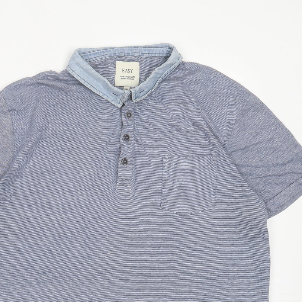 Easy Mens Blue Cotton Polo Size 2XL Collared Button - Pocket Detail