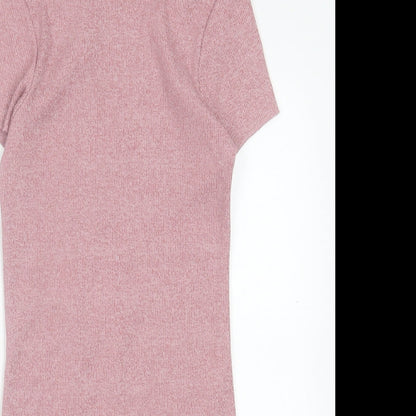 River Island Womens Pink Cotton A-Line Size 6 Crew Neck Tie