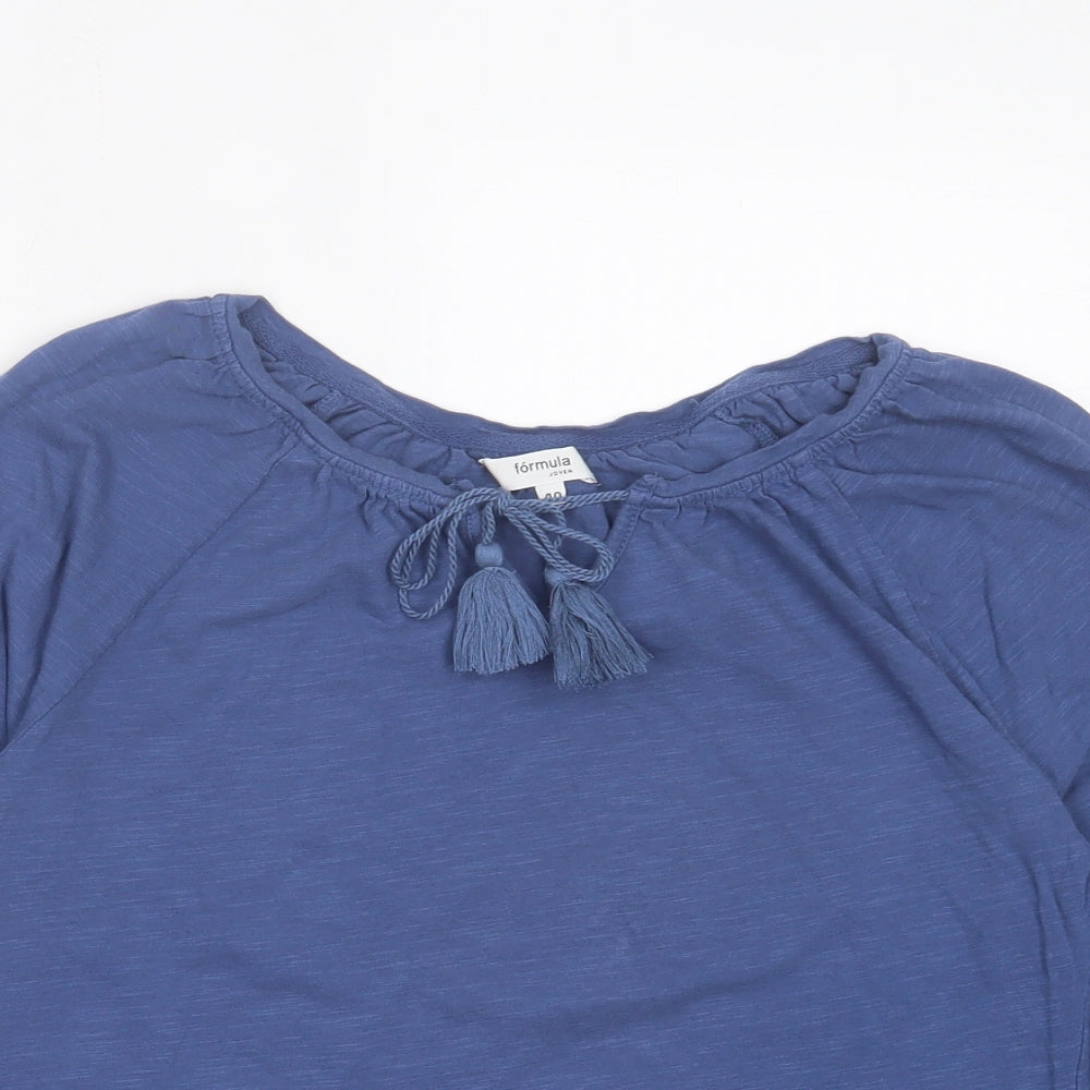 Formula Joven Womens Blue Cotton Basic T-Shirt Size 12 Boat Neck