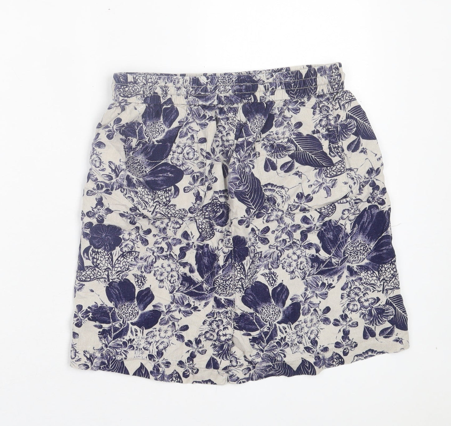 George Womens Blue Floral Linen A-Line Skirt Size 10 Drawstring