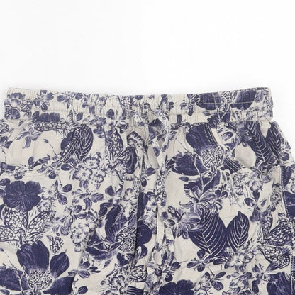 George Womens Blue Floral Linen A-Line Skirt Size 10 Drawstring