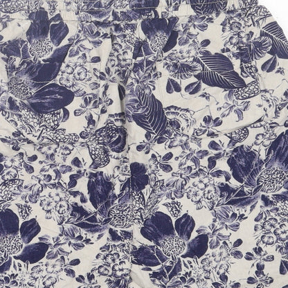 George Womens Blue Floral Linen A-Line Skirt Size 10 Drawstring