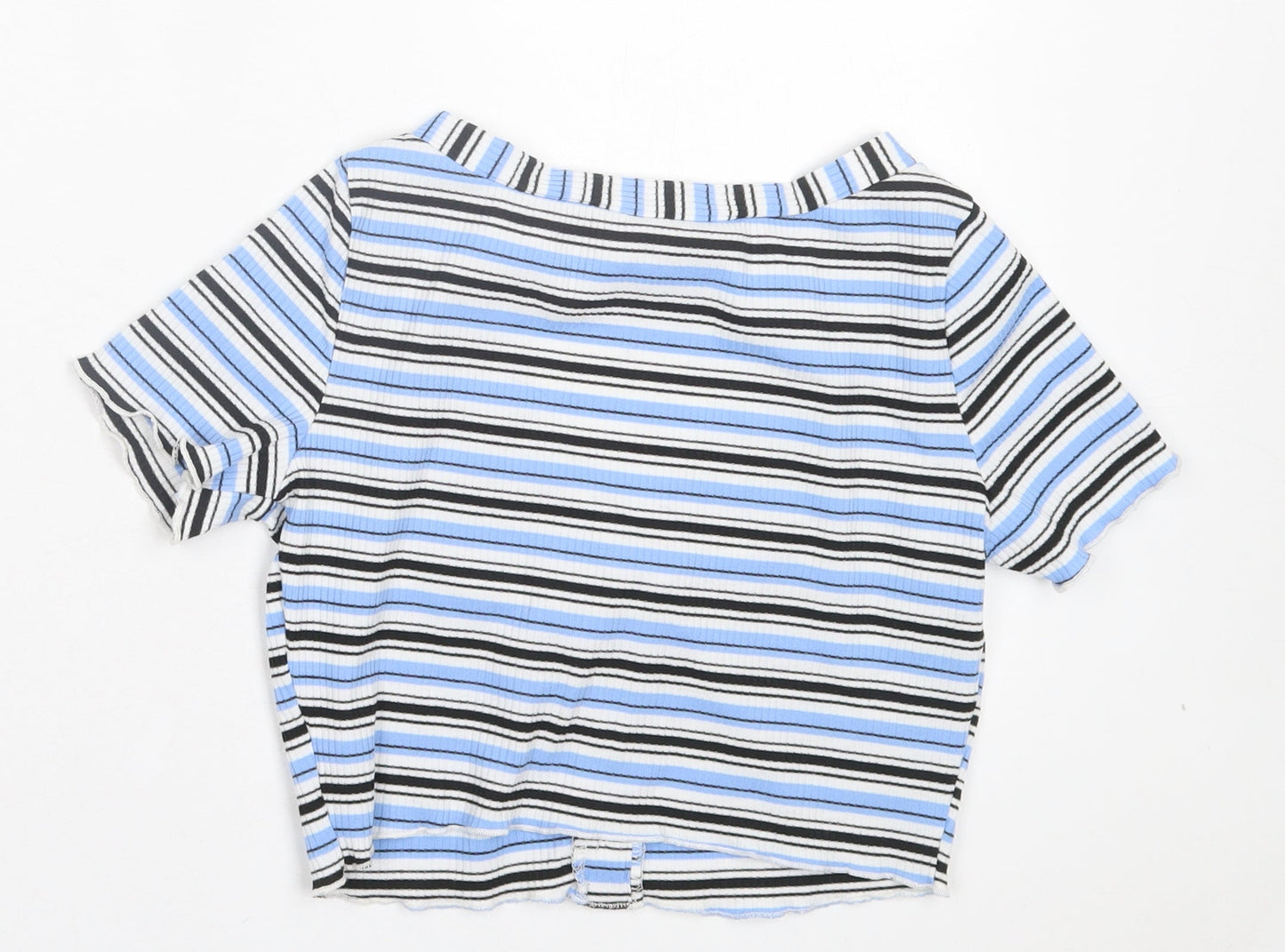 SheIn Womens Blue Striped Polyester Cropped T-Shirt Size XS V-Neck