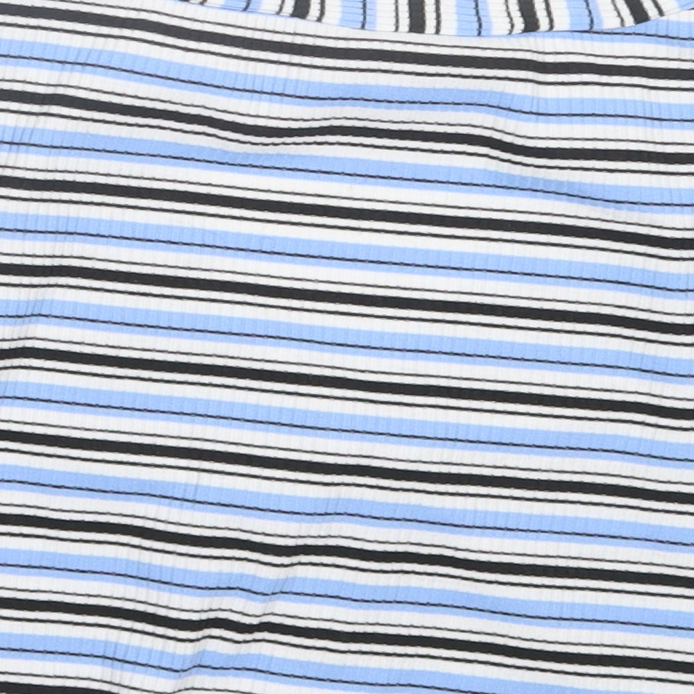 SheIn Womens Blue Striped Polyester Cropped T-Shirt Size XS V-Neck