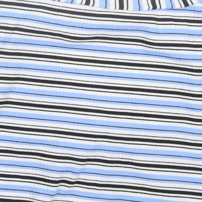 SheIn Womens Blue Striped Polyester Cropped T-Shirt Size XS V-Neck