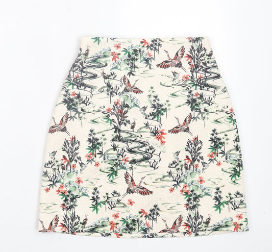 H&M Womens Ivory Geometric Polyester A-Line Skirt Size 6 Zip