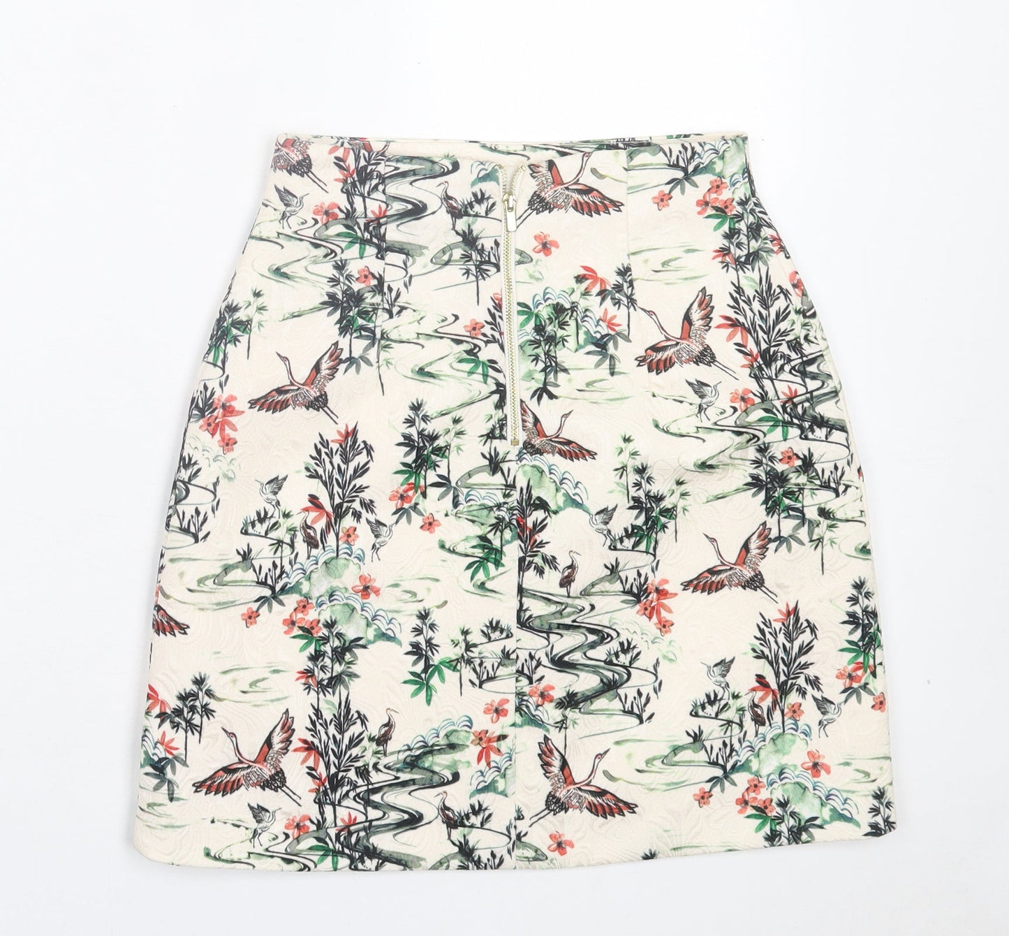 H&M Womens Ivory Geometric Polyester A-Line Skirt Size 6 Zip