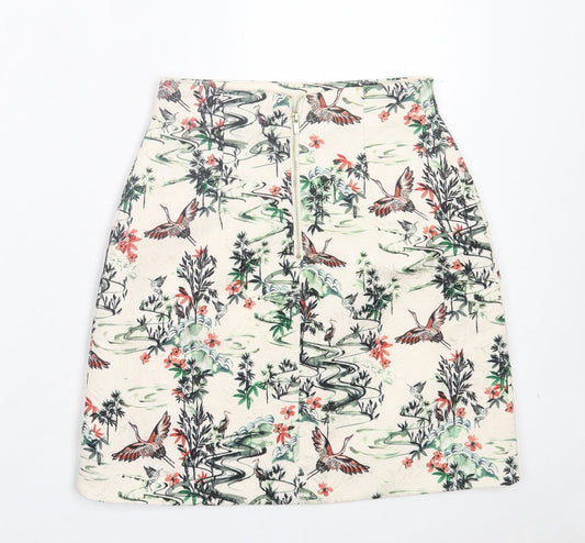 H&M Womens Ivory Geometric Polyester A-Line Skirt Size 6 Zip