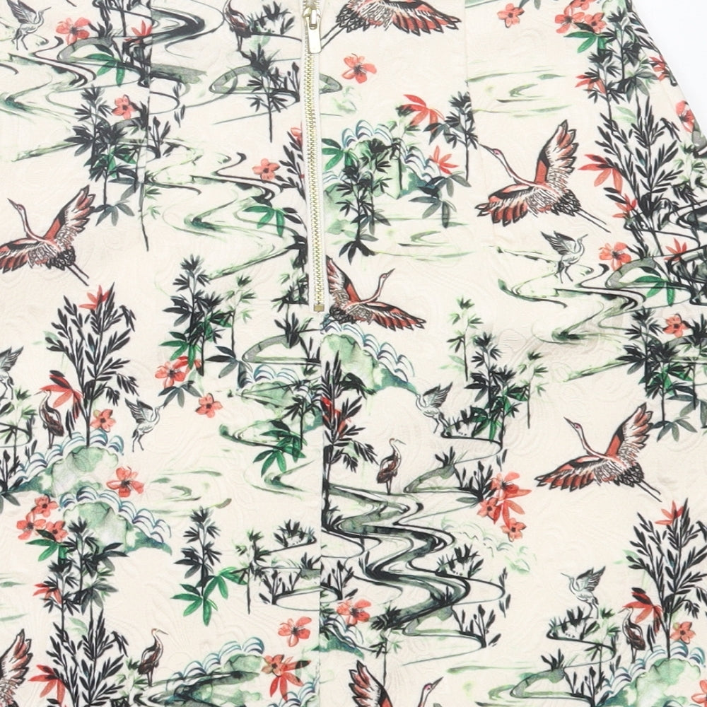 H&M Womens Ivory Geometric Polyester A-Line Skirt Size 6 Zip