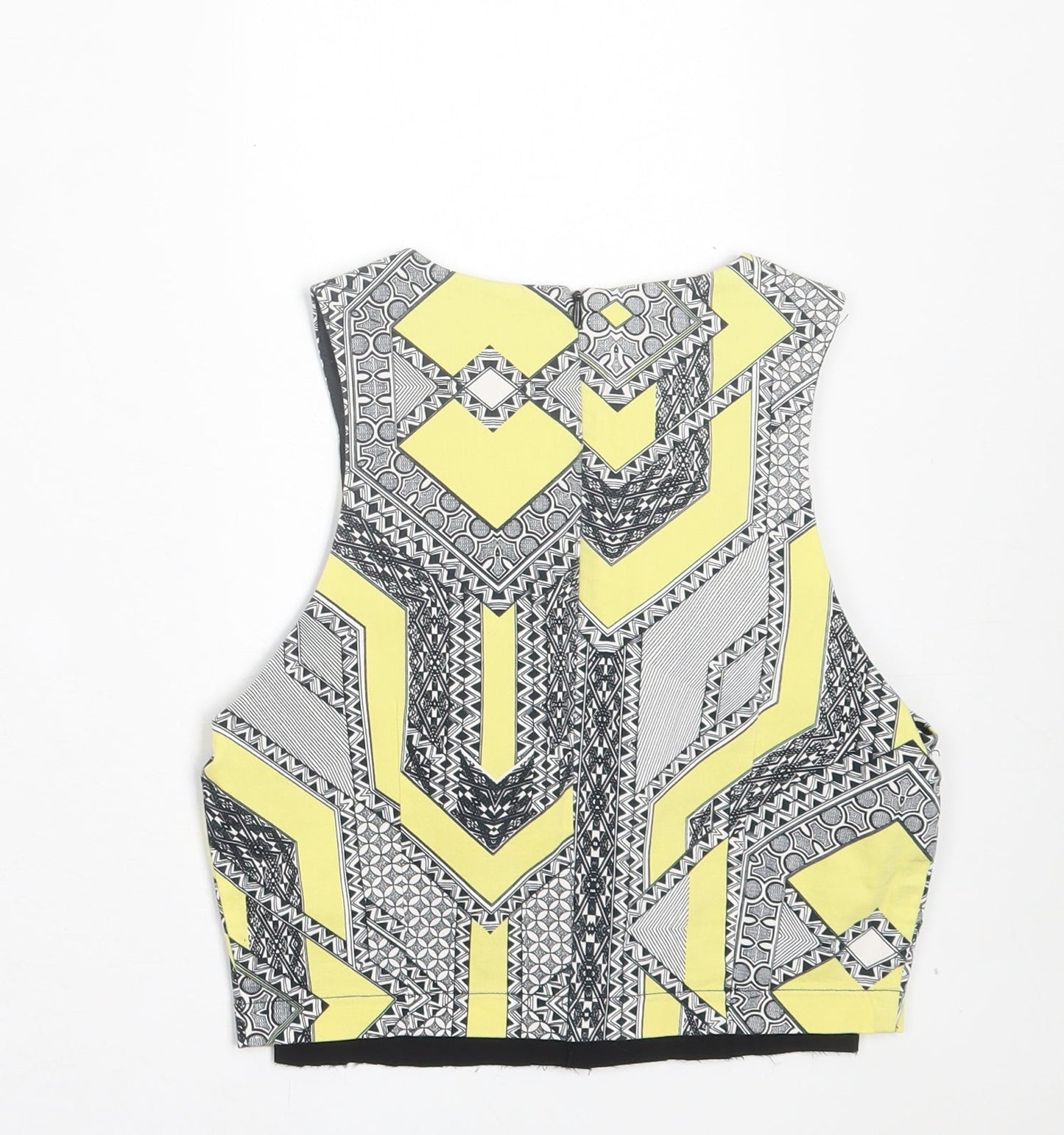 Miss Selfridge Womens Yellow Geometric Polyester Cropped Tank Size 6 Crew Neck