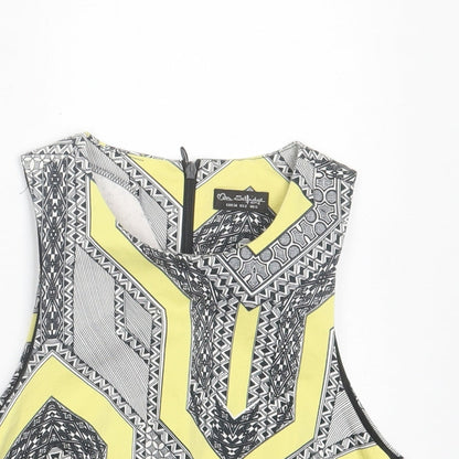 Miss Selfridge Womens Yellow Geometric Polyester Cropped Tank Size 6 Crew Neck