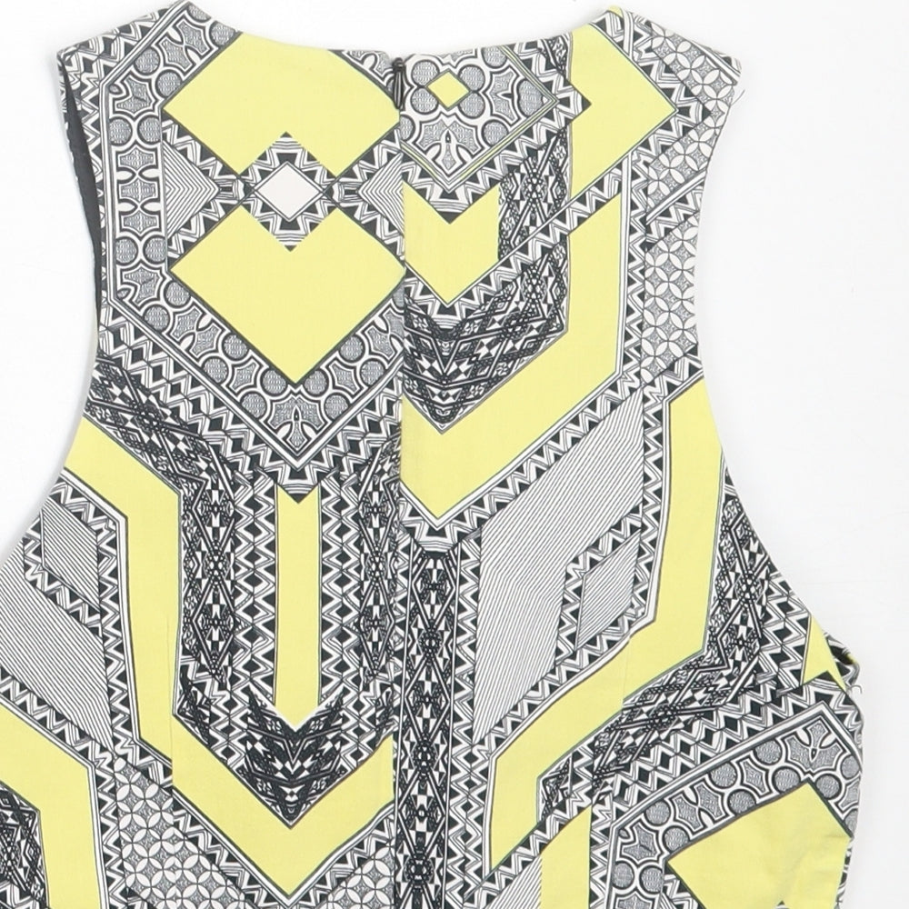 Miss Selfridge Womens Yellow Geometric Polyester Cropped Tank Size 6 Crew Neck
