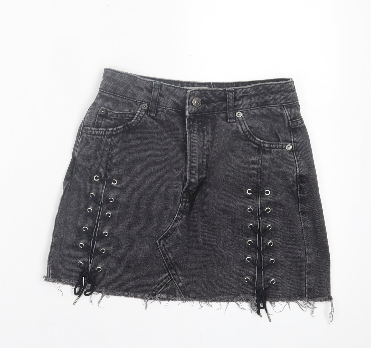 Topshop Womens Grey Cotton A-Line Skirt Size 6 Button