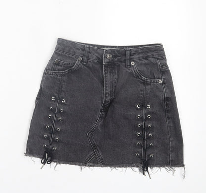 Topshop Womens Grey Cotton A-Line Skirt Size 6 Button