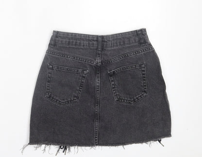 Topshop Womens Grey Cotton A-Line Skirt Size 6 Button