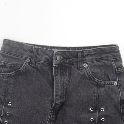 Topshop Womens Grey Cotton A-Line Skirt Size 6 Button