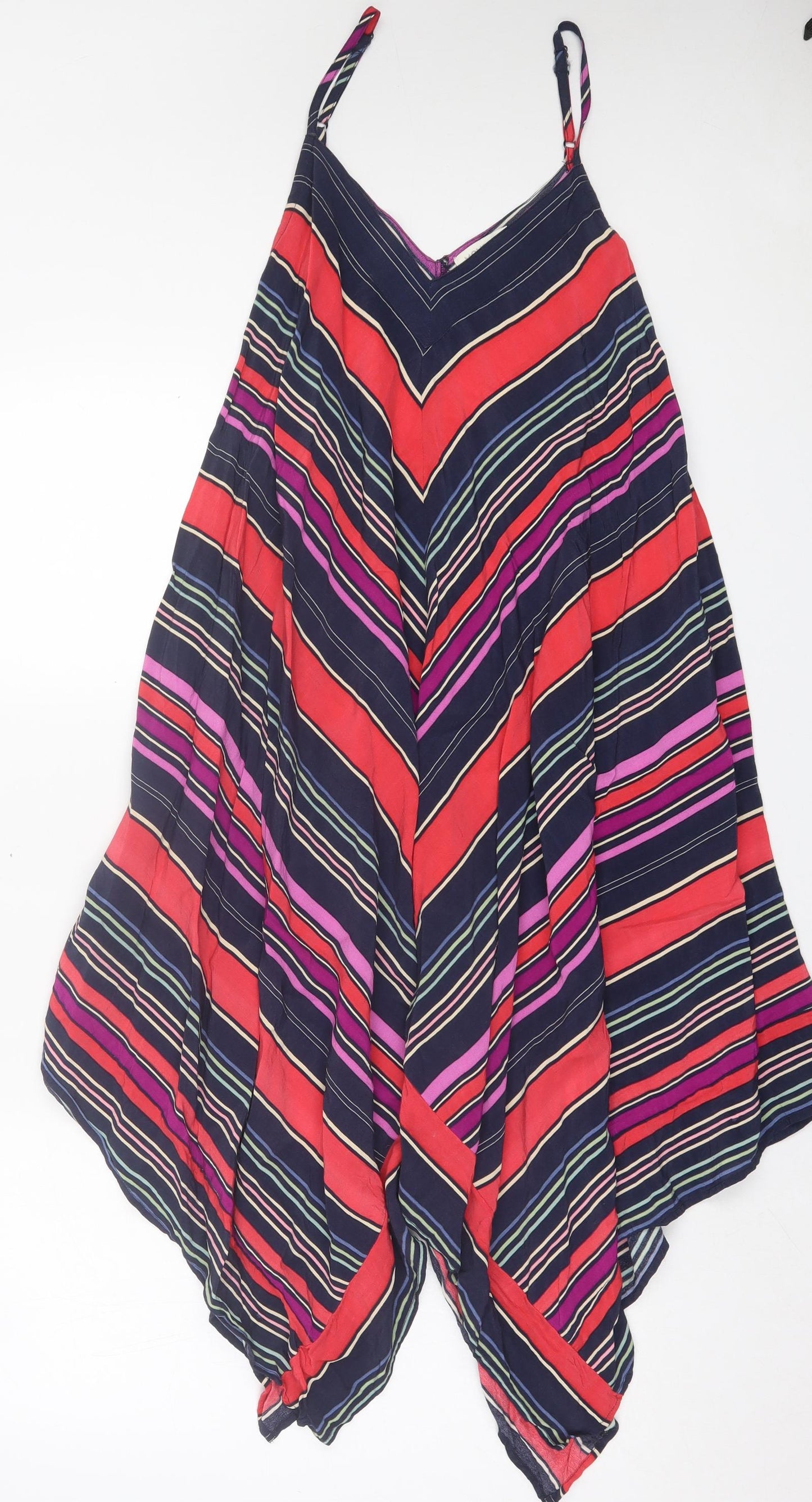 Monsoon Womens Multicoloured Striped Viscose Tank Dress Size S V-Neck Pullover