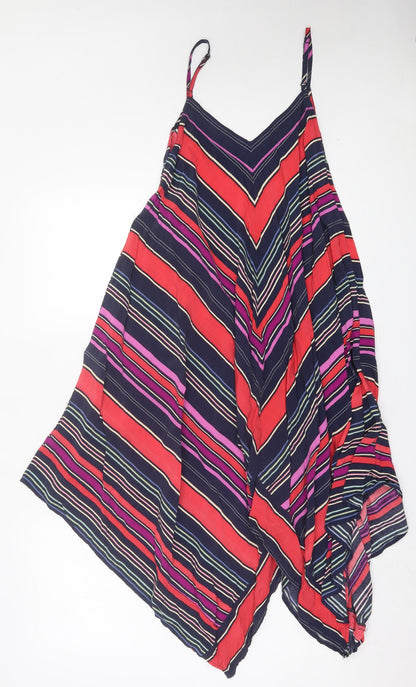 Monsoon Womens Multicoloured Striped Viscose Tank Dress Size S V-Neck Pullover