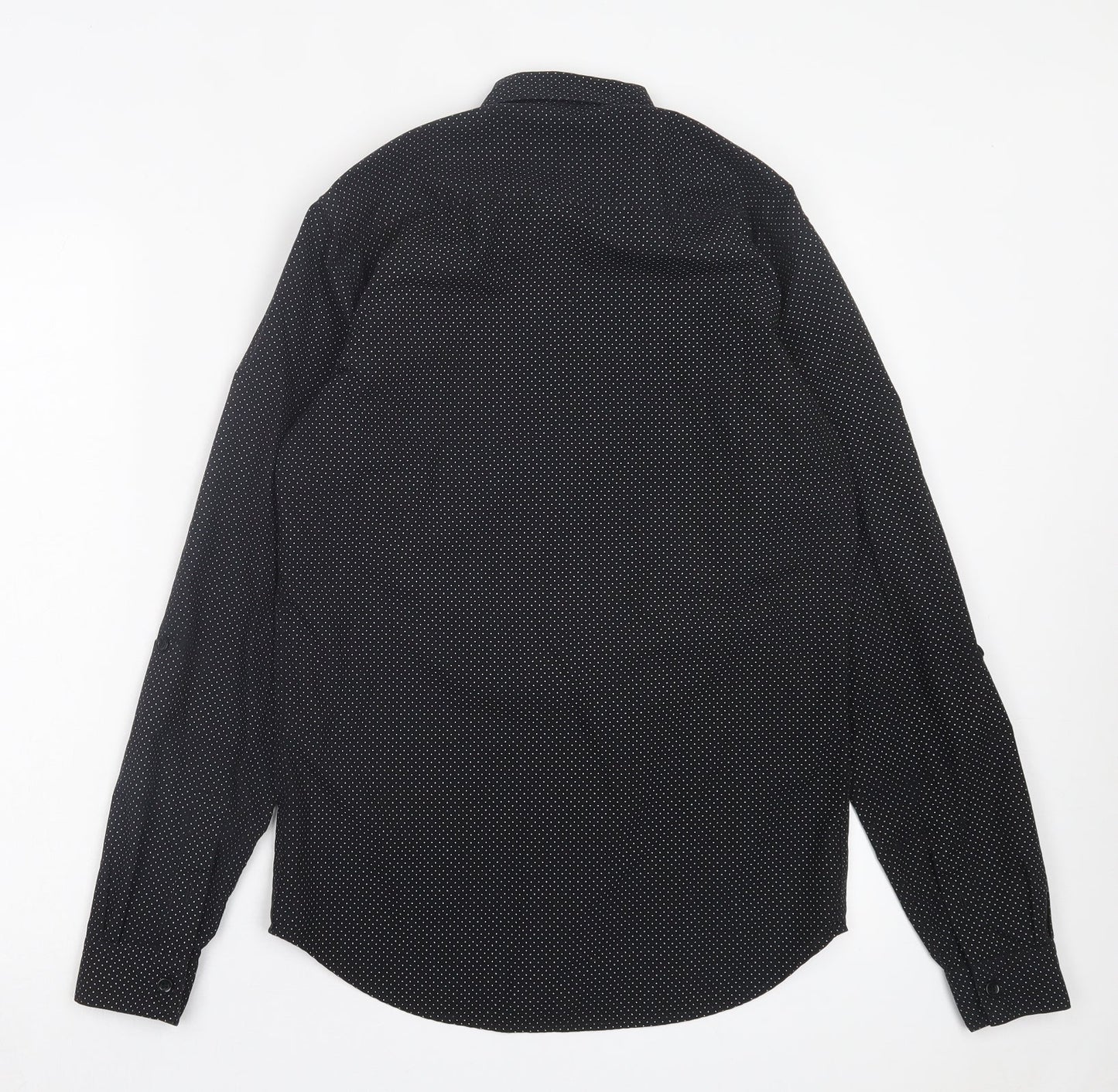 Topman Mens Black Polka Dot Cotton Button-Up Size S Collared Button - Pocket Detail