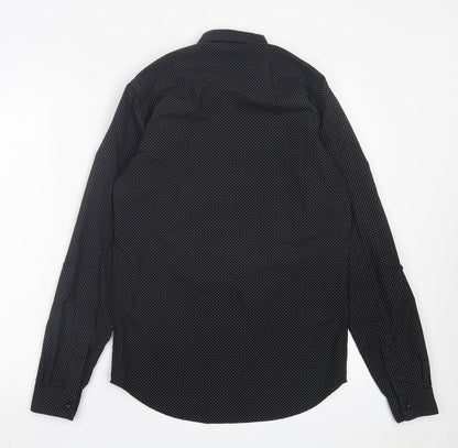 Topman Mens Black Polka Dot Cotton Button-Up Size S Collared Button - Pocket Detail