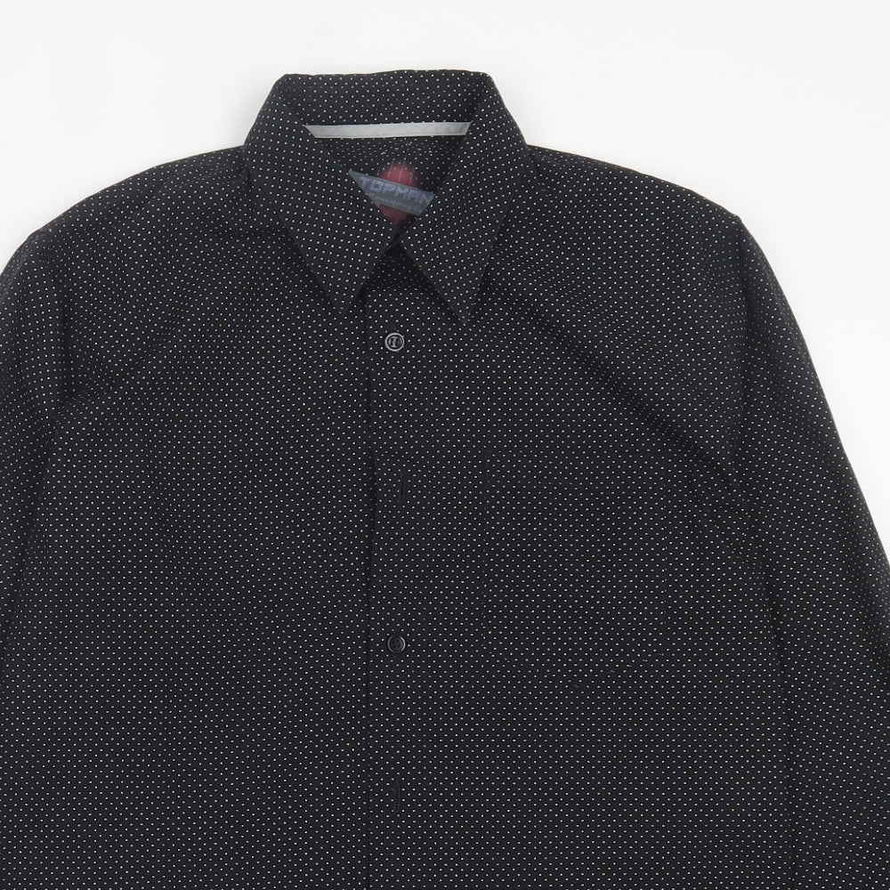 Topman Mens Black Polka Dot Cotton Button-Up Size S Collared Button - Pocket Detail