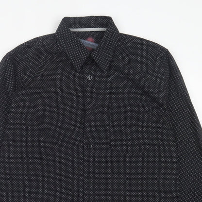 Topman Mens Black Polka Dot Cotton Button-Up Size S Collared Button - Pocket Detail