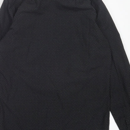 Topman Mens Black Polka Dot Cotton Button-Up Size S Collared Button - Pocket Detail