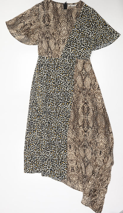 Glamorous Womens Brown Animal Print Polyester A-Line Size 8 Crew Neck Zip