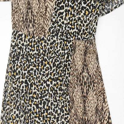 Glamorous Womens Brown Animal Print Polyester A-Line Size 8 Crew Neck Zip