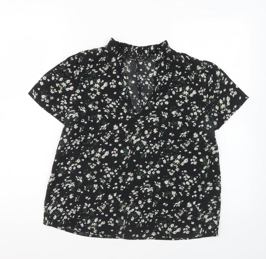 SheIn Womens Black Geometric Polyester Basic Blouse Size S V-Neck