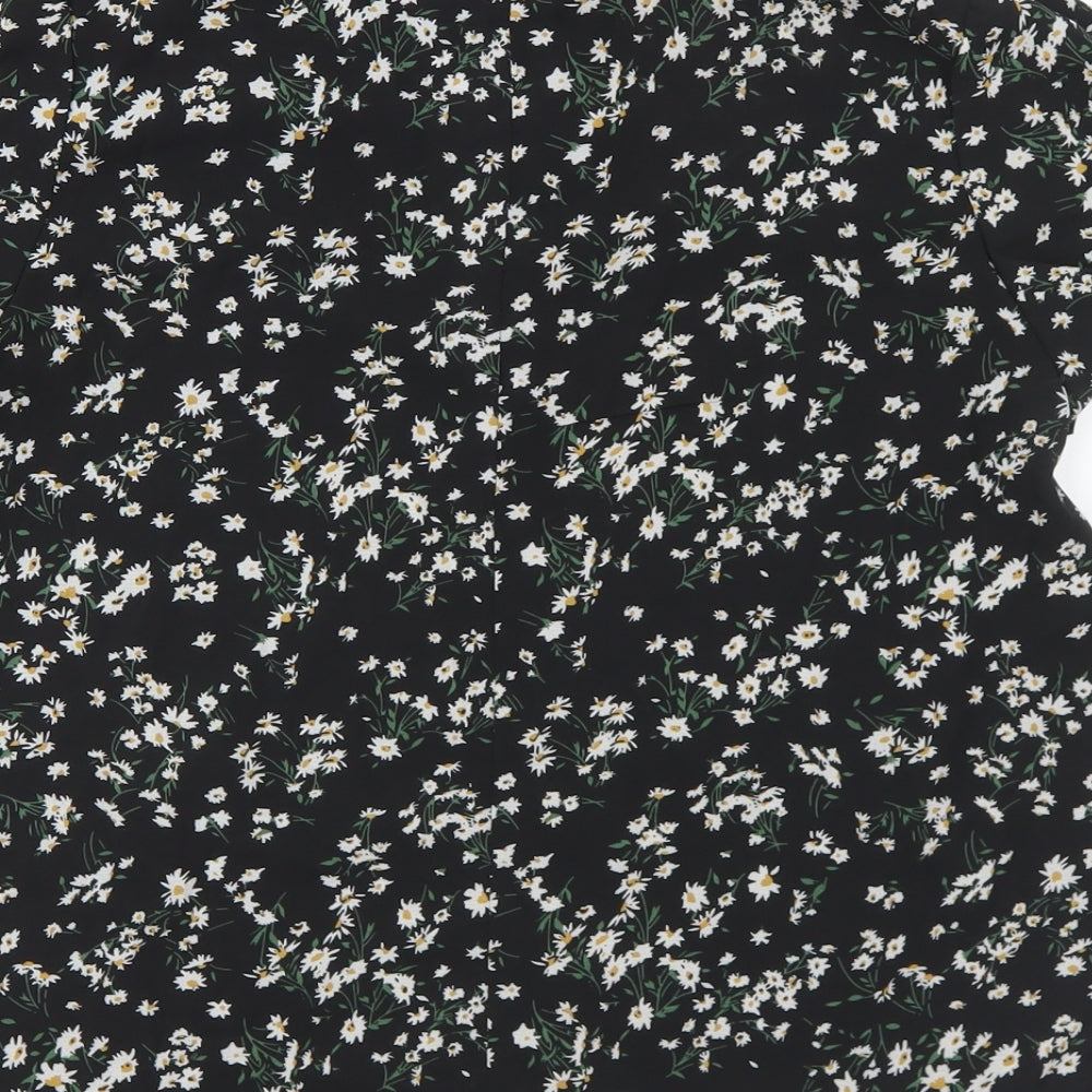 SheIn Womens Black Geometric Polyester Basic Blouse Size S V-Neck