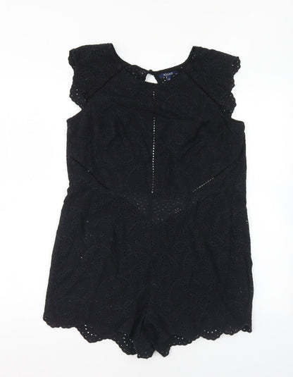 figleaves Womens Black Cotton Playsuit One-Piece Size 10 Button
