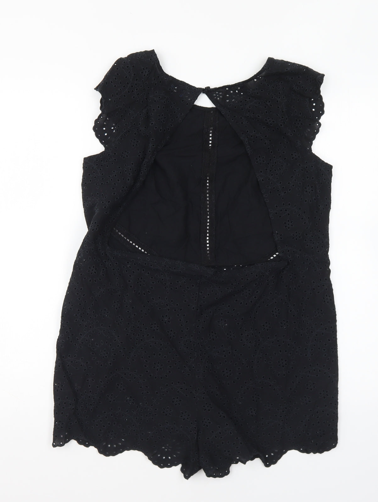 figleaves Womens Black Cotton Playsuit One-Piece Size 10 Button