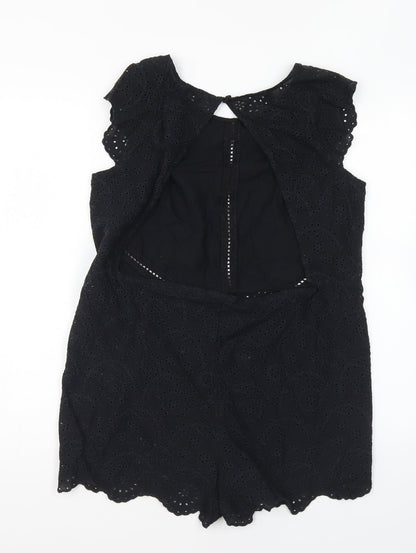 figleaves Womens Black Cotton Playsuit One-Piece Size 10 Button