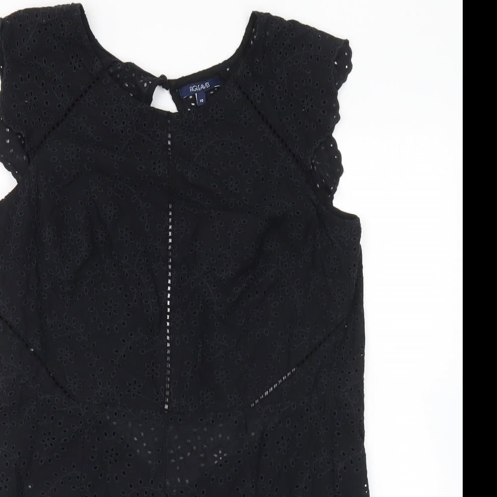 figleaves Womens Black Cotton Playsuit One-Piece Size 10 Button