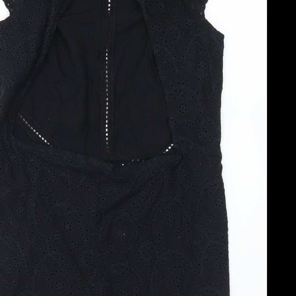 figleaves Womens Black Cotton Playsuit One-Piece Size 10 Button
