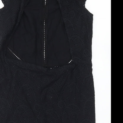 figleaves Womens Black Cotton Playsuit One-Piece Size 10 Button