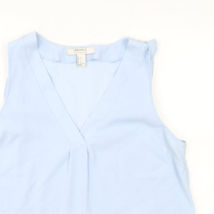 FOREVER 21 Womens Blue Polyester Basic Blouse Size L V-Neck