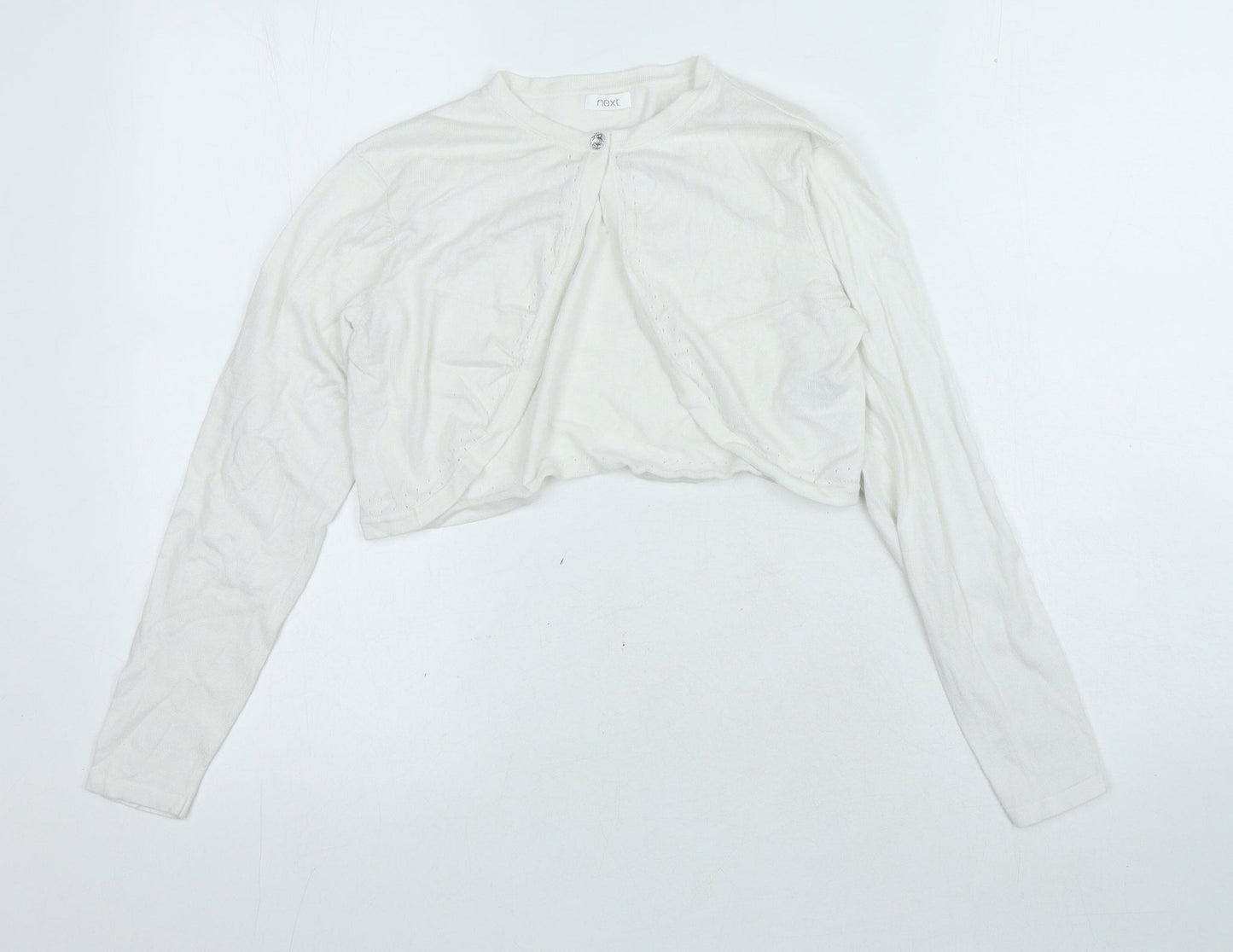 NEXT Girls White Round Neck Houndstooth Cotton Cardigan Jumper